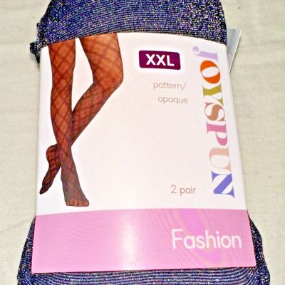 Size 2XL Joyspun Fashion Tights 2 Pk Black Shimmer & Opaque Plum No Bind Waist